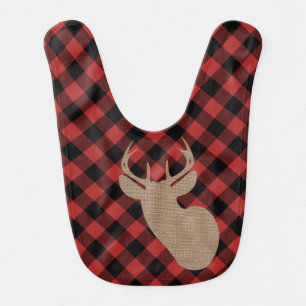 Burlap Buck Buffalo Plaid Baby Bib
