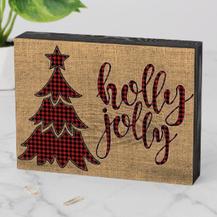 Burlap, Buffalo Plaid, holly jolly Wood Sign