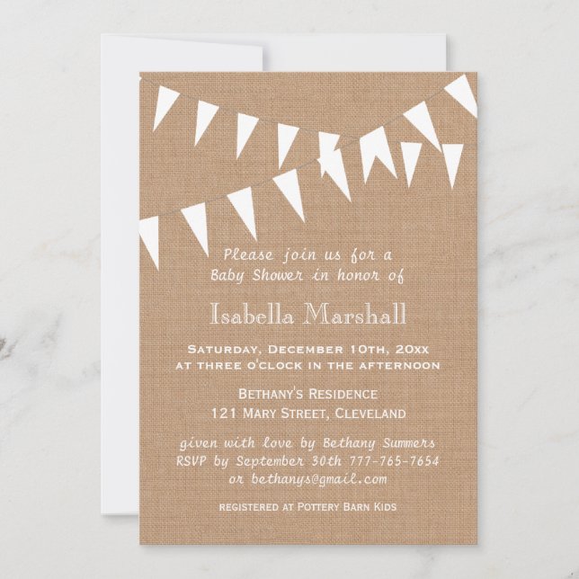 Burlap Bunting Baby Shower Invitation (Front)