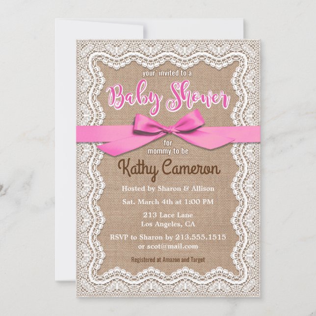 Burlap Canvas and Lace Baby Shower Invitation (Front)