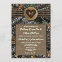 Burlap + Carved Heart Camo Wedding Invitations