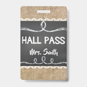 Burlap & Chalk Teacher Hall Pass for Classroom Badge