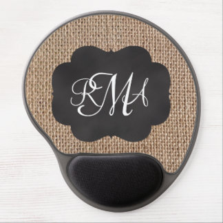 Burlap Chalkboard Look Triple Monogrammed Script Gel Mouse Pad