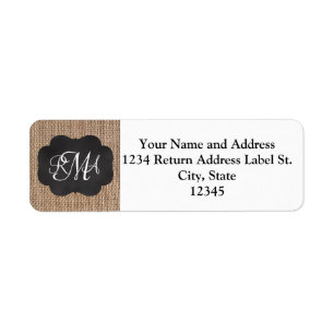 Burlap Chalkboard Look Triple Monogrammed Script Label