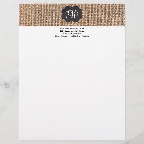 Burlap Chalkboard Look Triple Monogrammed Script Letterhead