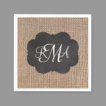 Burlap Chalkboard Look Triple Monogrammed Script Paper Napkins