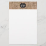 Burlap Chalkboard Look Triple Monogrammed Script Stationery