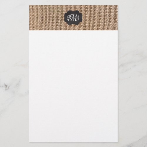 Burlap Chalkboard Look Triple Monogrammed Script Stationery