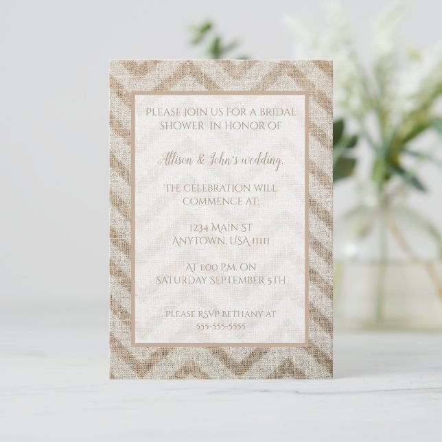 Burlap Chevron Bridal Shower Invitation (Standing Front)