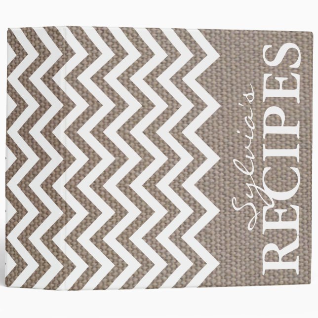 Burlap chevron pattern recipe binder book (Front/Spine)
