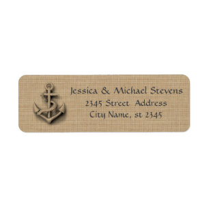 Burlap chic rustic wedding nautical anchor label