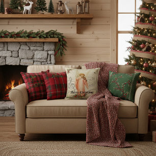 Burlap Christmas Angel Throw Pillow