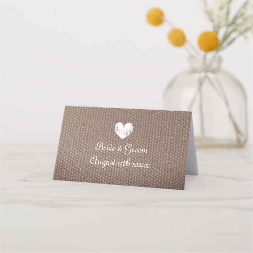 Burlap cloth theme wedding folded place cards