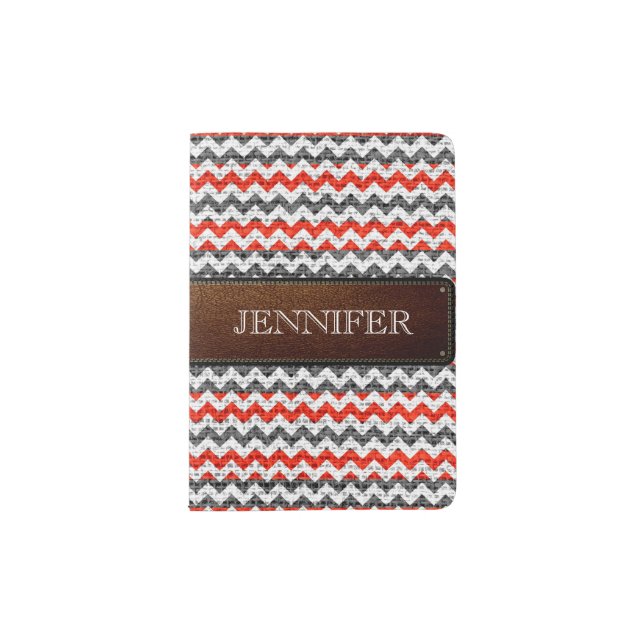 Burlap Colorful Chevron Stripes Monogram #5 Passport Holder (Front)