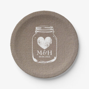 Burlap country chic mason jar wedding party plates