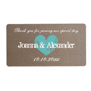 Burlap country chic wedding water bottle labels
