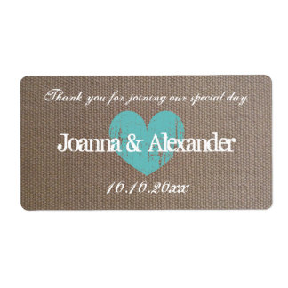 Burlap country chic wedding water bottle labels