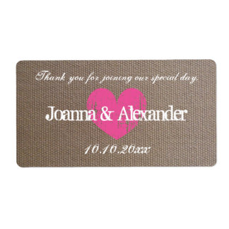 Burlap country chic wedding water bottle labels