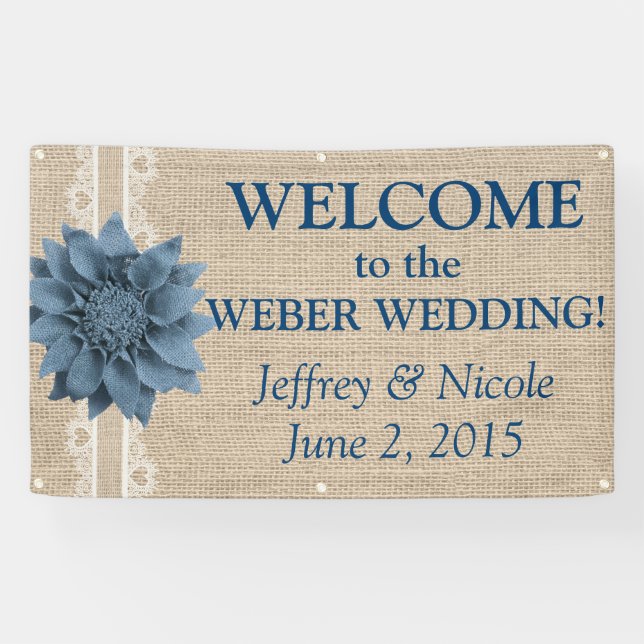 Burlap Country Rustic Custom Wedding Banner (Horizontal)