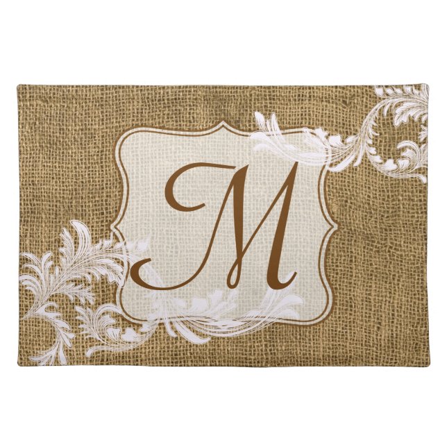 Burlap Country Rustic Monogram Initial Place Mat (Front)