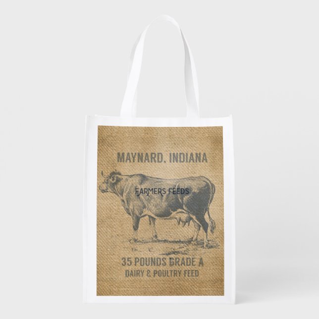 burlap cow feed sack grocery bag (Back)
