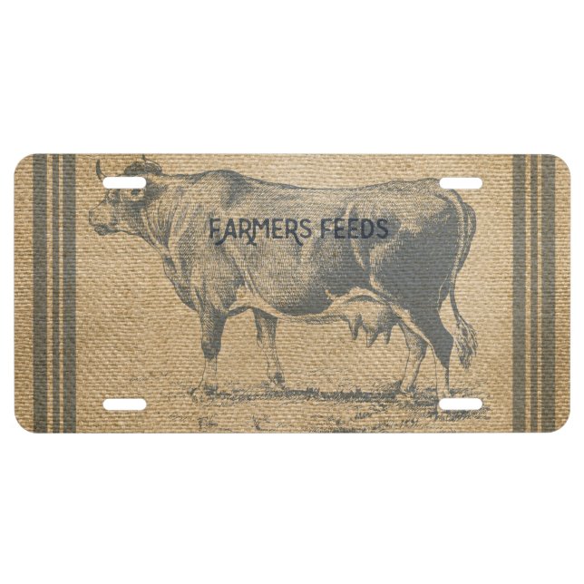 burlap cow feed sack license plate (Front)