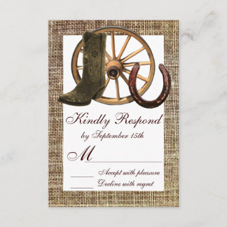 Burlap Cowboy Boots Wagon Wheel Horseshoe RSVP Card
