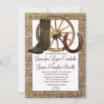 Burlap Cowboy Boots Wagon Wheel Horseshoe Wedding Invitation at Zazzle