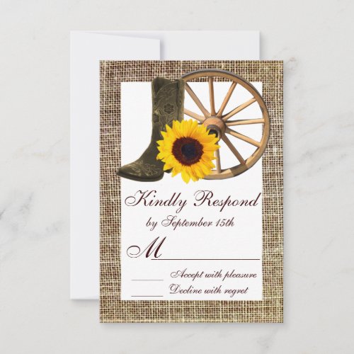 Burlap Cowboy Boots Wagon Wheel Sunflower RSVP