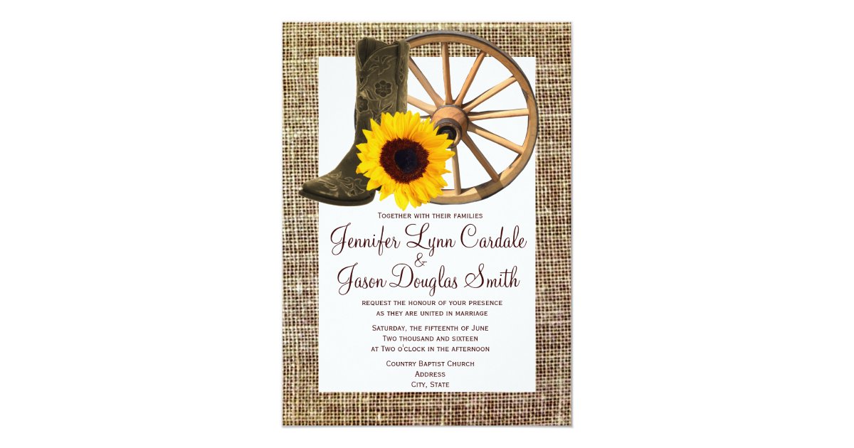 Download Burlap Cowboy Boots Wagon Wheel Sunflower Wedding ...