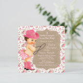 Burlap Cowgirl Baby Shower Floral Calico Invitation (Standing Front)