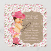 Burlap Cowgirl Baby Shower Floral Calico Invitation (Front/Back)