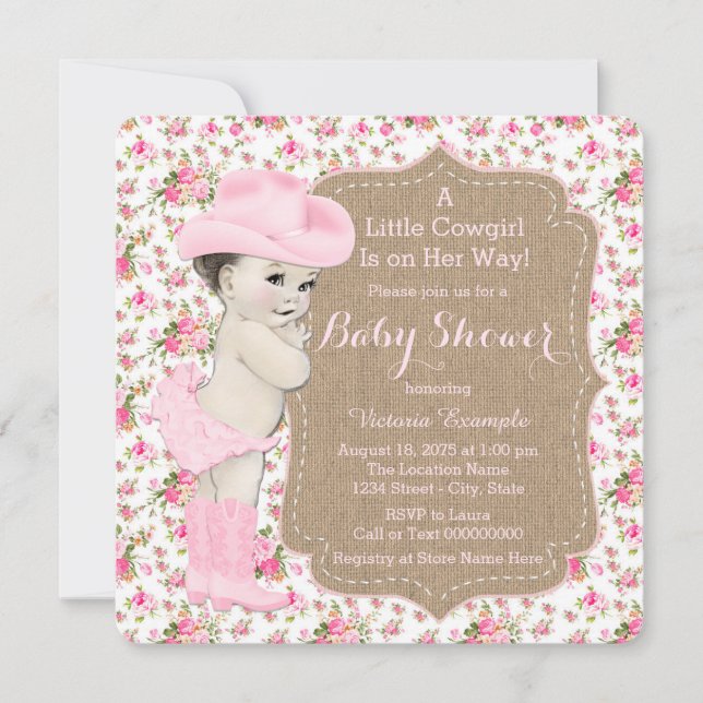 Burlap Cowgirl Baby Shower Invitation (Front)
