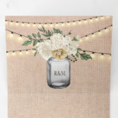 Burlap Cream Floral Mason Jar String Light Wedding Tri-Fold Invitation (Inside First)