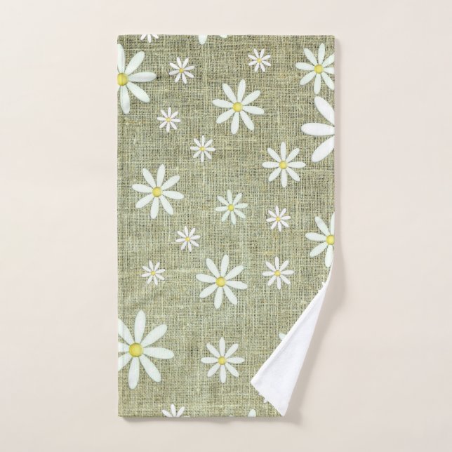 Burlap Daisy Hand Towel (Hand Towel)