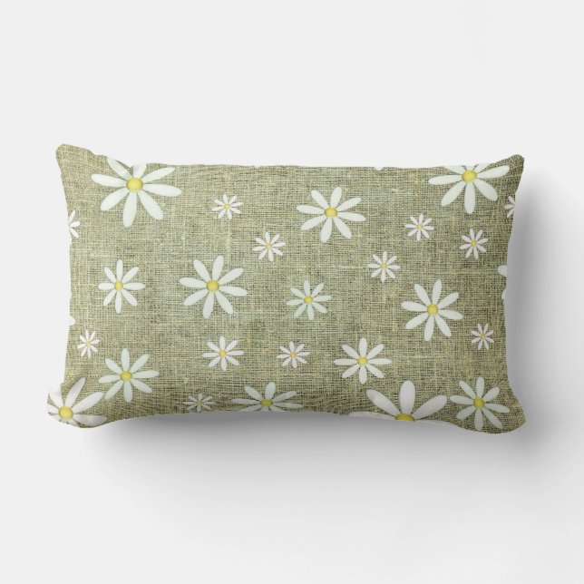 Burlap Daisy Lumbar Pillow (Front)