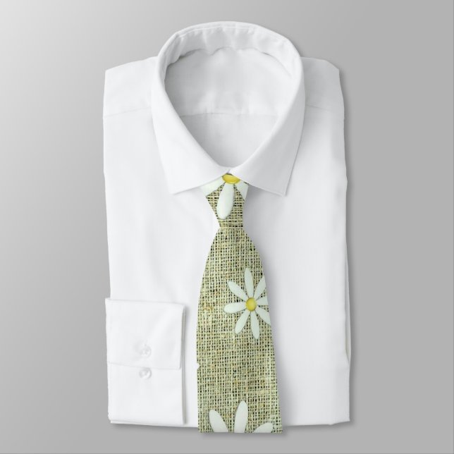 Burlap Daisy Neck Tie (Tied)