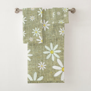 Burlap Daisy Towel Set