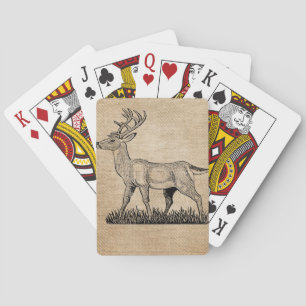 Burlap Deer Buck Horns Rustic Background Poker Cards