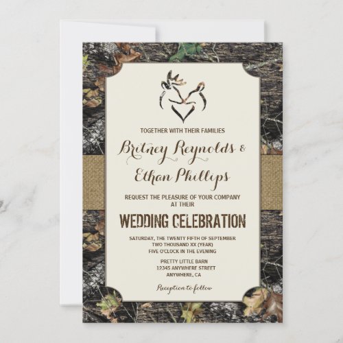 Burlap  Deer Hunting Camo Wedding Invitations