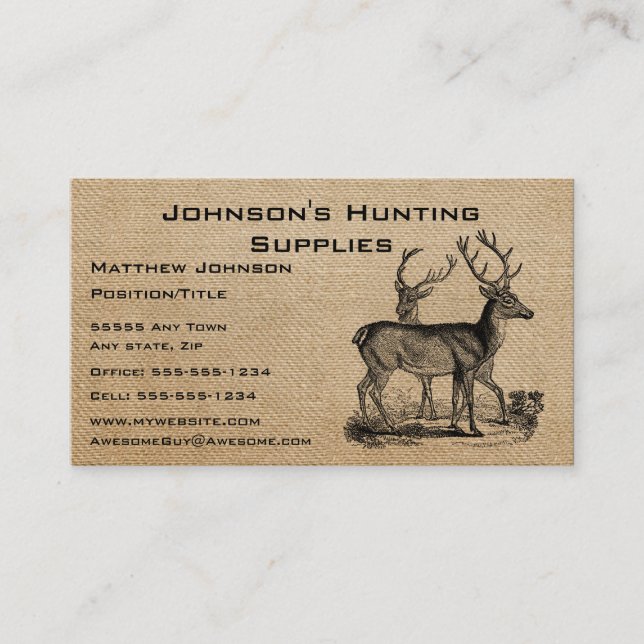 Burlap Deer Hunting Supply Store Business Card (Front)