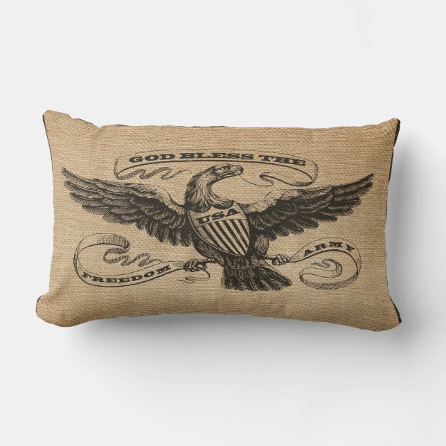 Burlap Eagle God Bless USA ARMY Lumbar Pillow (Front)
