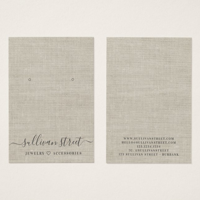 Burlap Earrings Jewelry Display Card (Front & Back)