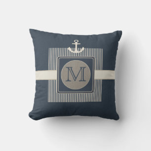 Burlap Effect Nautical Ship's Anchor Initial Throw Pillow