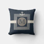 Burlap Effect Nautical Ship&#39;s Anchor Monogram Throw Pillow