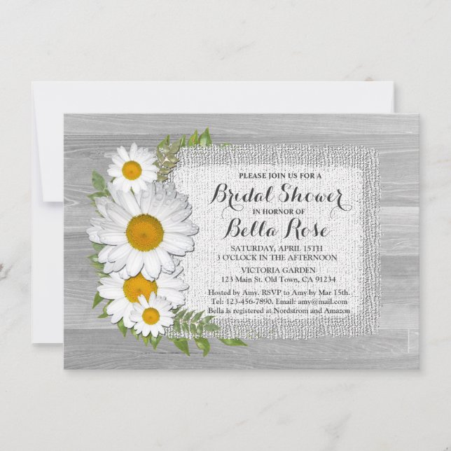 Burlap floral daisy bridal shower invitations (Front)