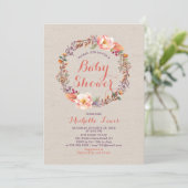 Burlap Floral Fall Girl Baby Shower Invitation (Standing Front)