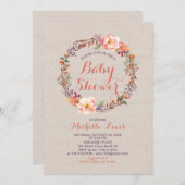 Burlap Floral Fall Girl Baby Shower Invitation (Front/Back)