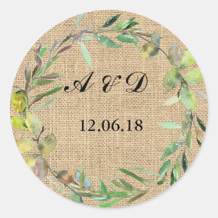 Burlap Floral Lights Stickers Round Wedding Label