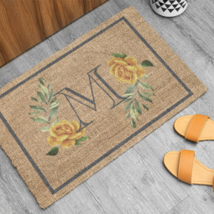 Burlap Floral Monogram  Cloth Placemat